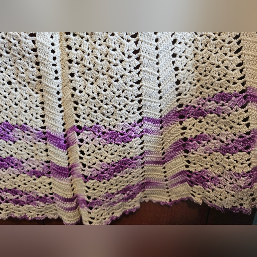 Crochet Knit Half Apron with Purple Stripes